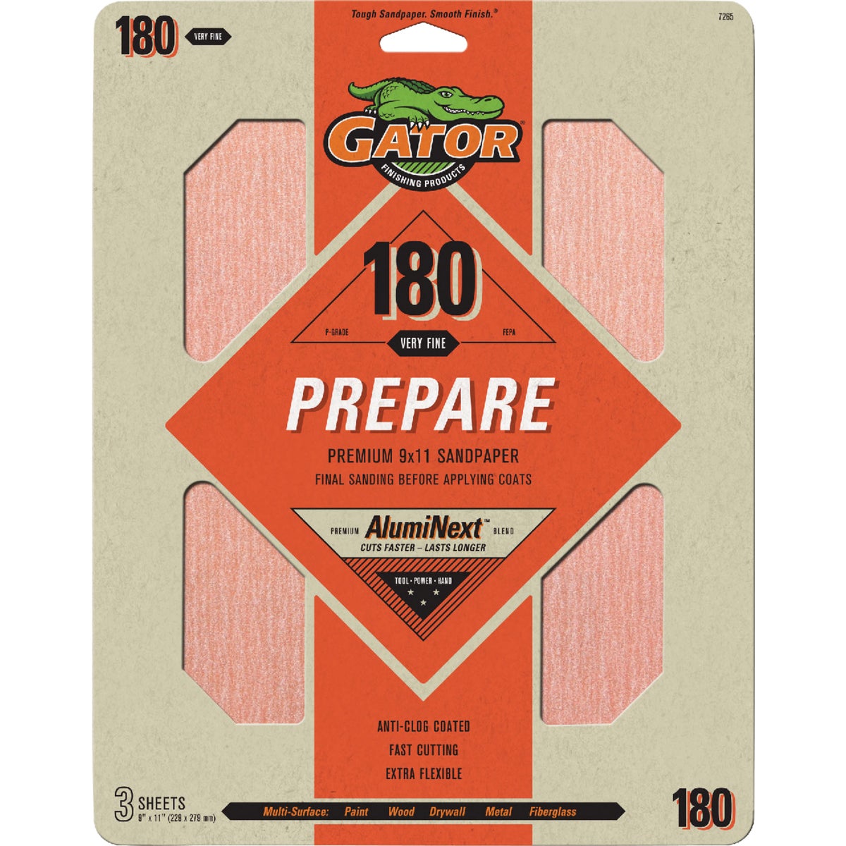 Gator 9 In. x 11 In. 180-Grit Sandpaper (3-Pack)