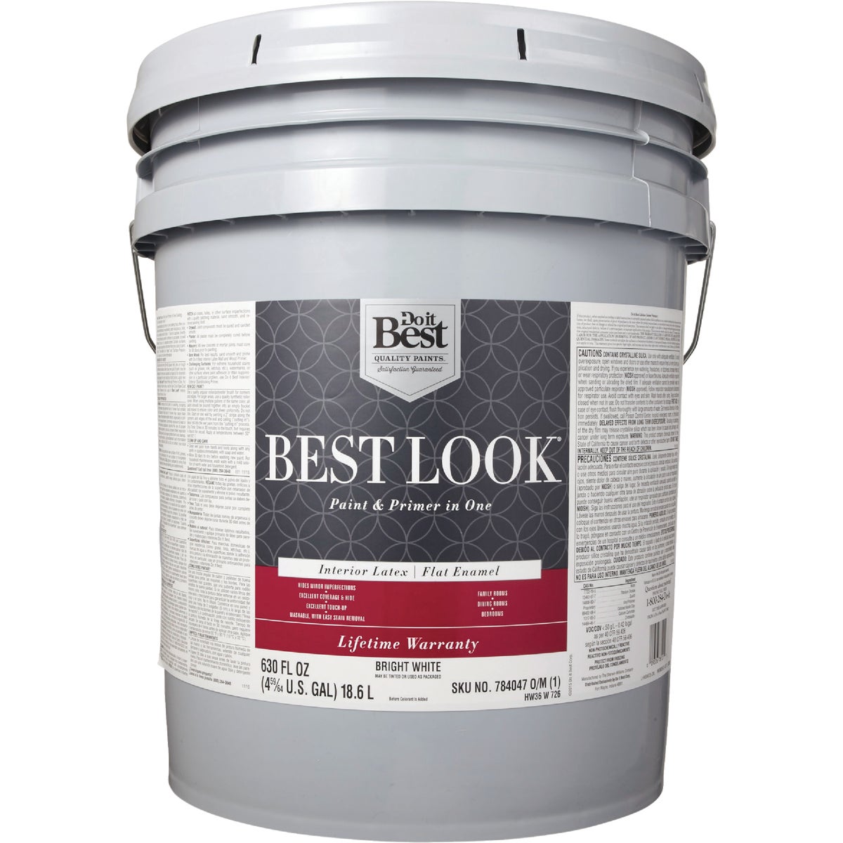 Best Look Latex Premium Paint & Primer In One Flat Enamel Interior Wall Paint, Bright White, 5 Gal. Image 2