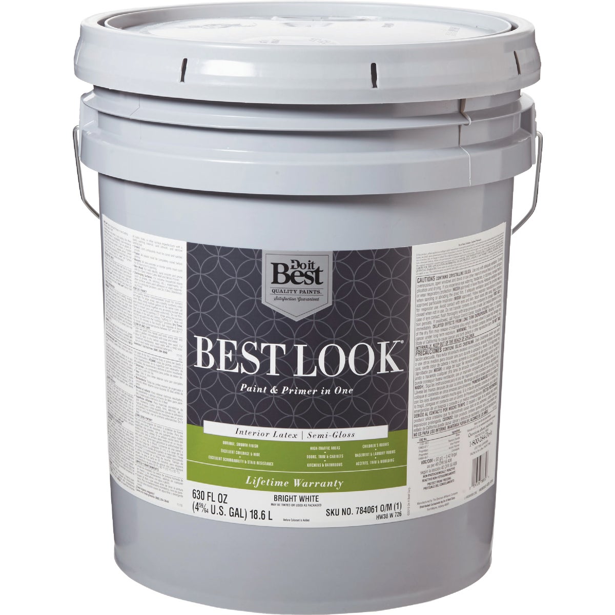 Best Look Latex Premium Paint & Primer In One Semi-Gloss Interior Wall Paint, Bright White, 5 Gal.