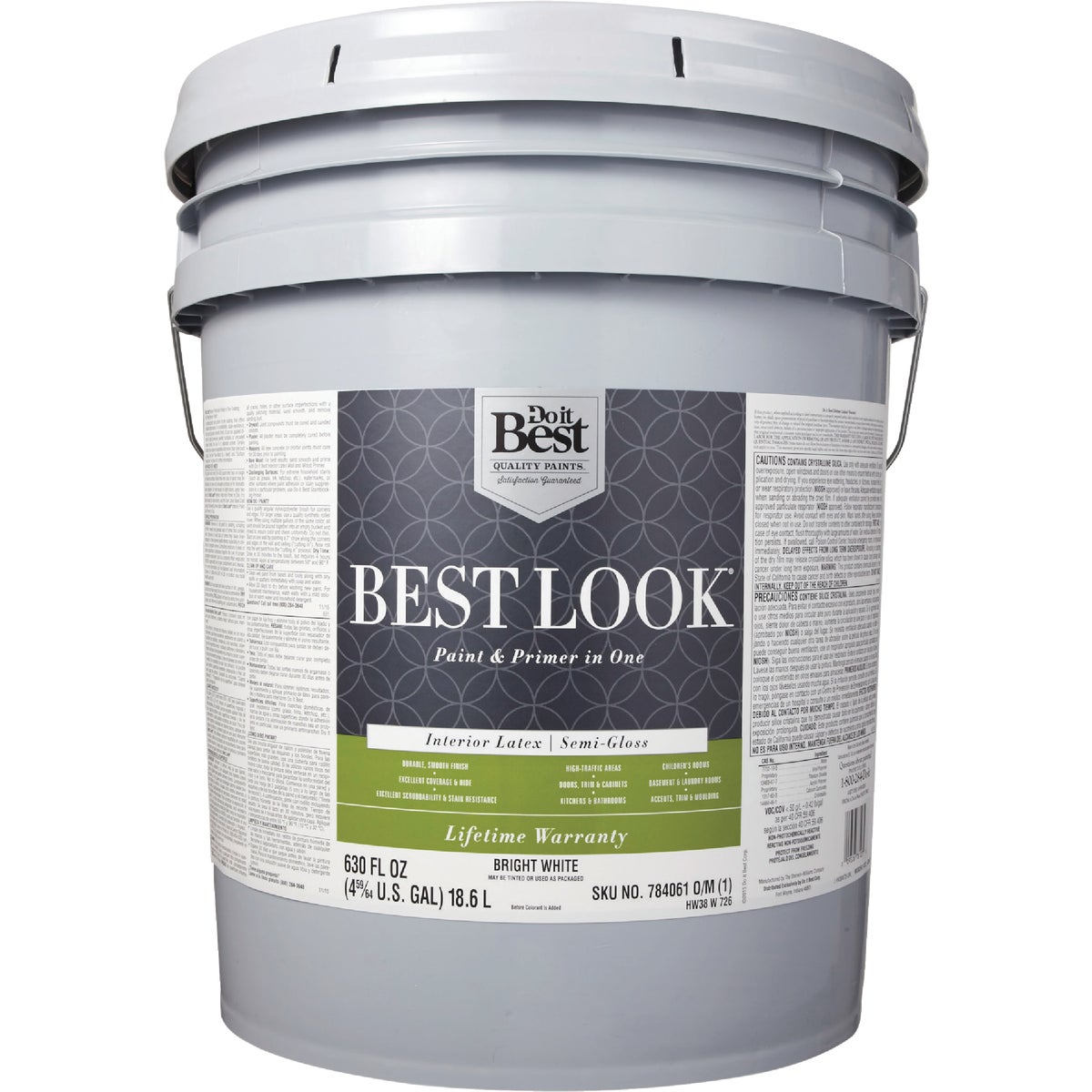 Best Look Latex Premium Paint & Primer In One Semi-Gloss Interior Wall Paint, Bright White, 5 Gal. Image 2