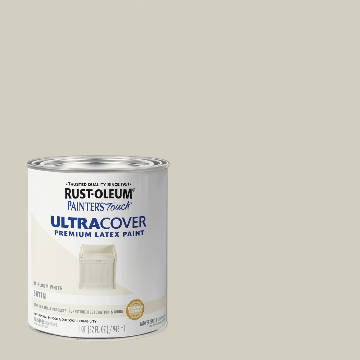 Rust-Oleum Painter's Touch 2X Ultra Cover Premium Latex Paint, Satin Heirloom White, 1 Qt.