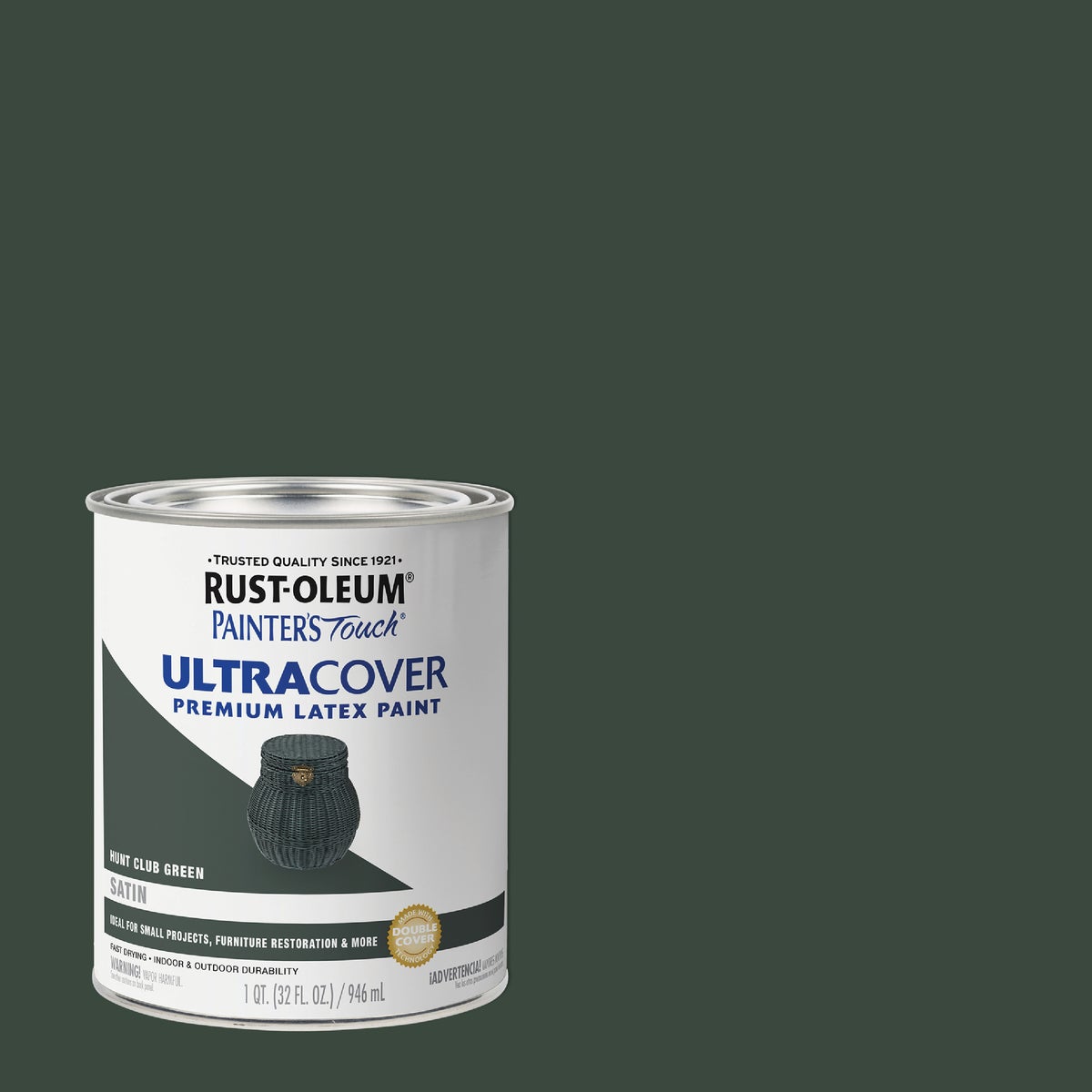 Rust-Oleum Painter's Touch 2X Ultra Cover Premium Latex Paint, Satin Hunt Club Green, 1 Qt.