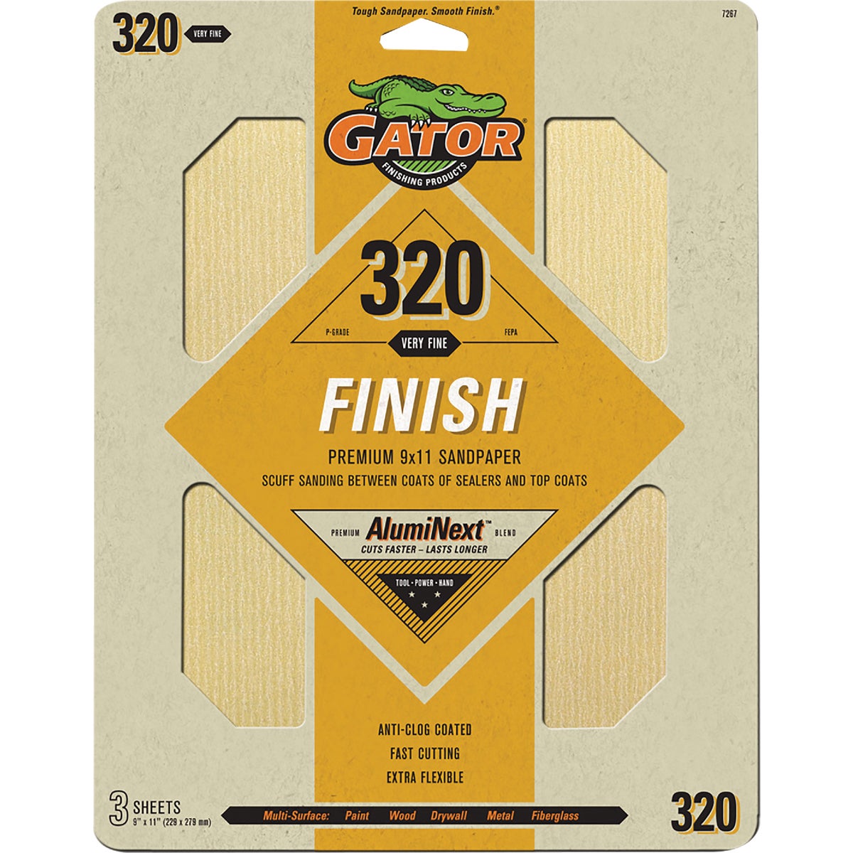 Gator 9 In. x 11 In. 320-Grit Sandpaper (3-Pack)