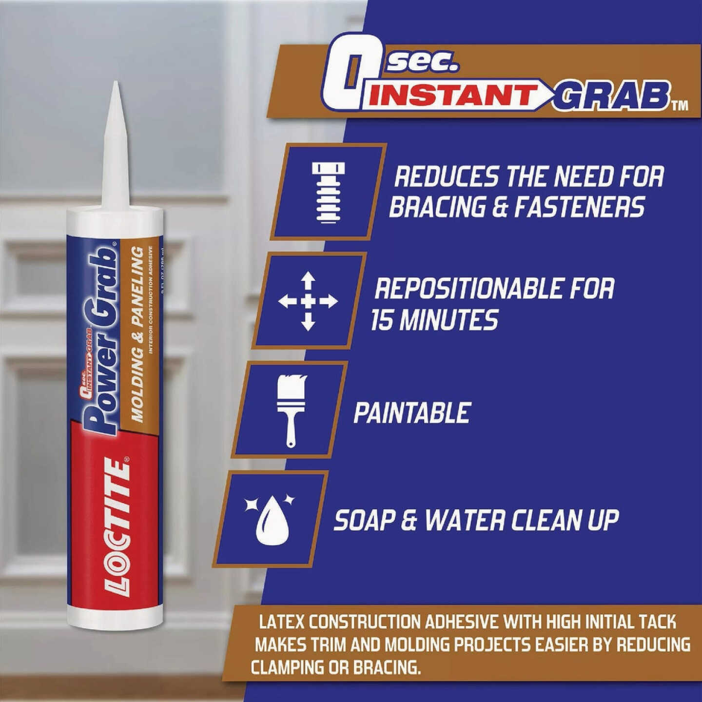 LOCTITE Power Grab Express 9 Oz. White Molding & Paneling Construction Adhesive Image 2