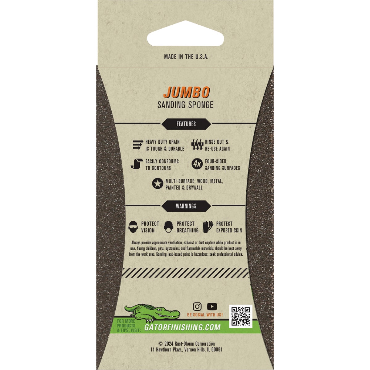 Gator 3 In. x 5 In. Coarse/Medium 36/60-Grit Jumbo Sanding Sponge
