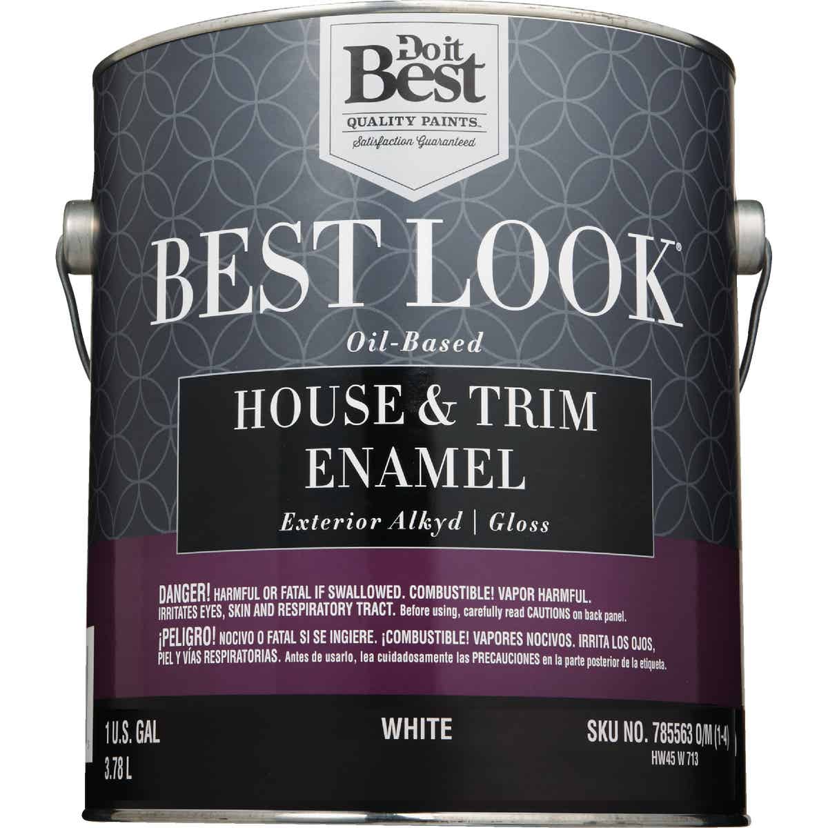 Best Look Oil-Based Alkyd Gloss Exterior House & Trim Enamel Paint, White, 1 Gal. Image 2