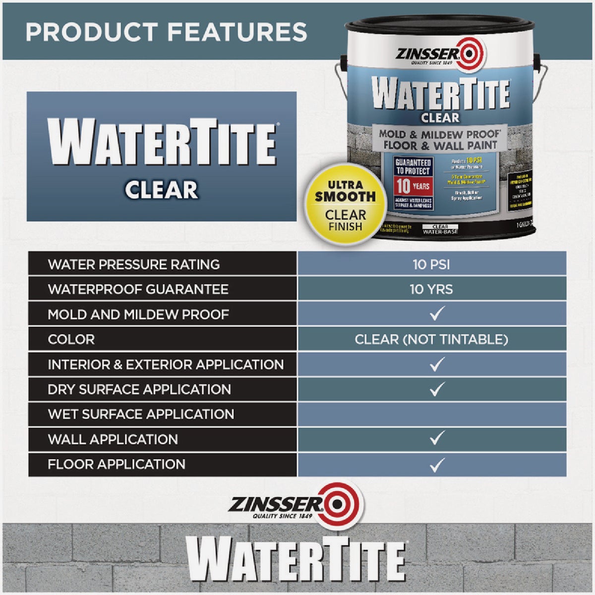 Zinsser WaterTite Clear Mold & Mildew Proof Clear Floor and Wall Paint, 1 Gal. Image 5