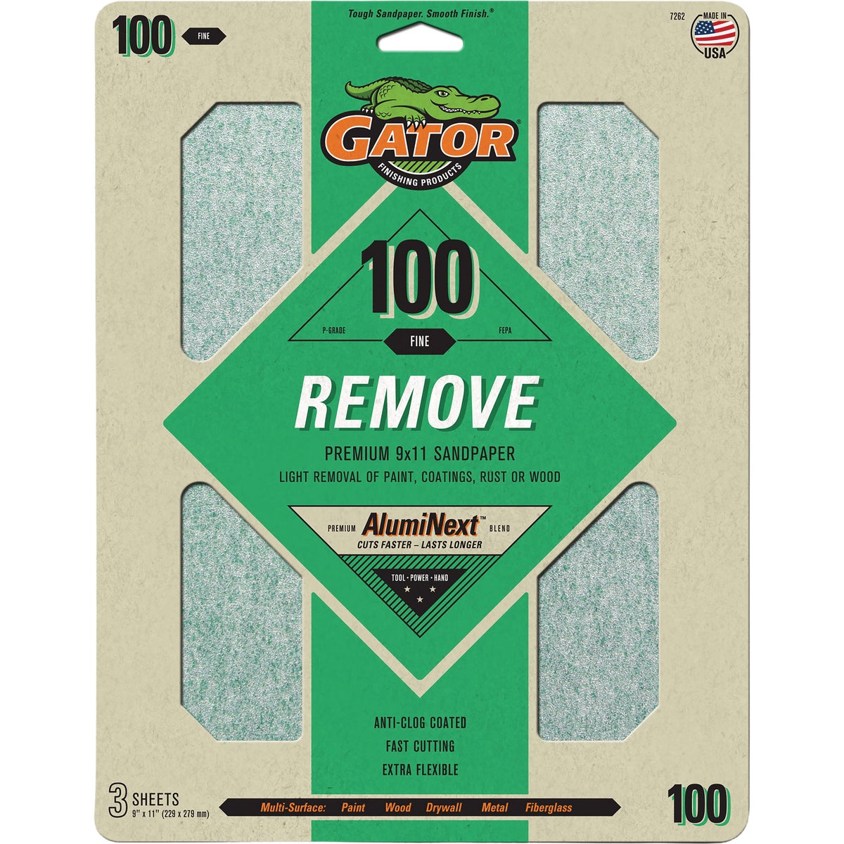 Gator Grit 9 In. x 11 In. Flexible Aluminum Oxide Sanding Sheet, 100 Grit (3-Pack)