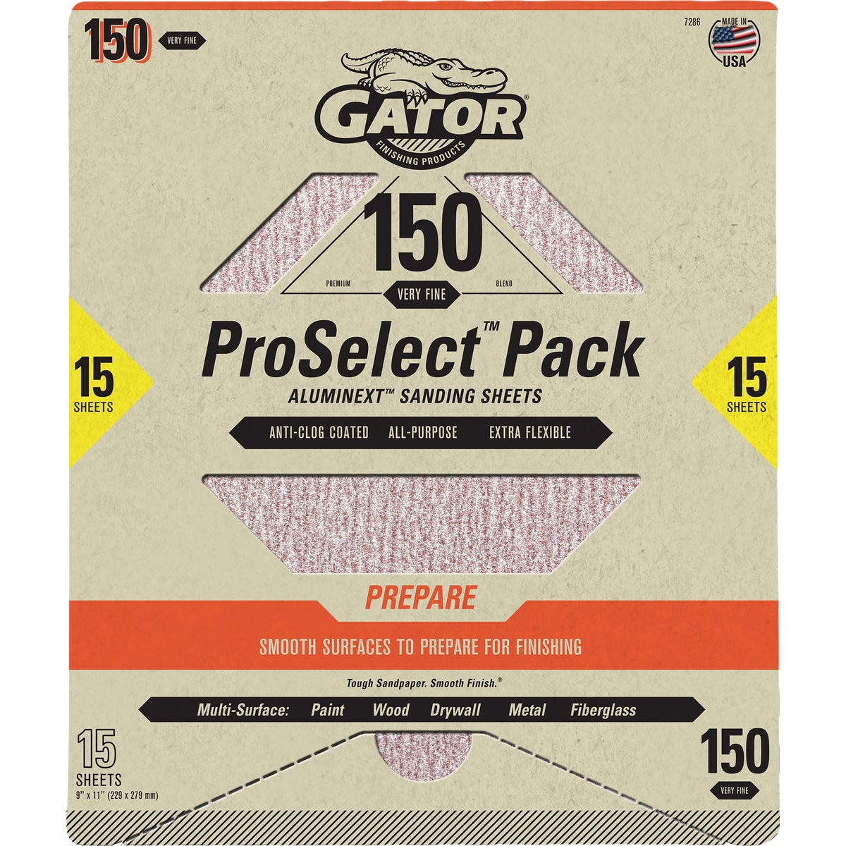 Gator Grit 9 In. x 11 In. Medium Premium Sanding Sheet, 150 Grit (15-Pack)
