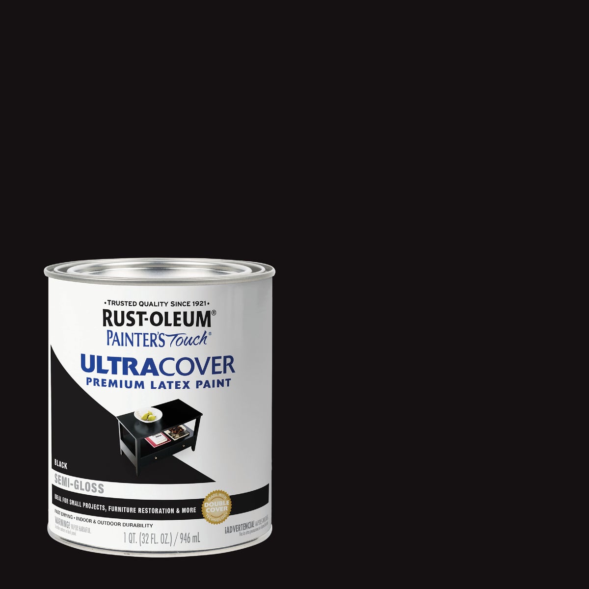 Rust-Oleum Painter's Touch 2X Ultra Cover Premium Latex Paint, Semi-Gloss Black, 1 Qt.