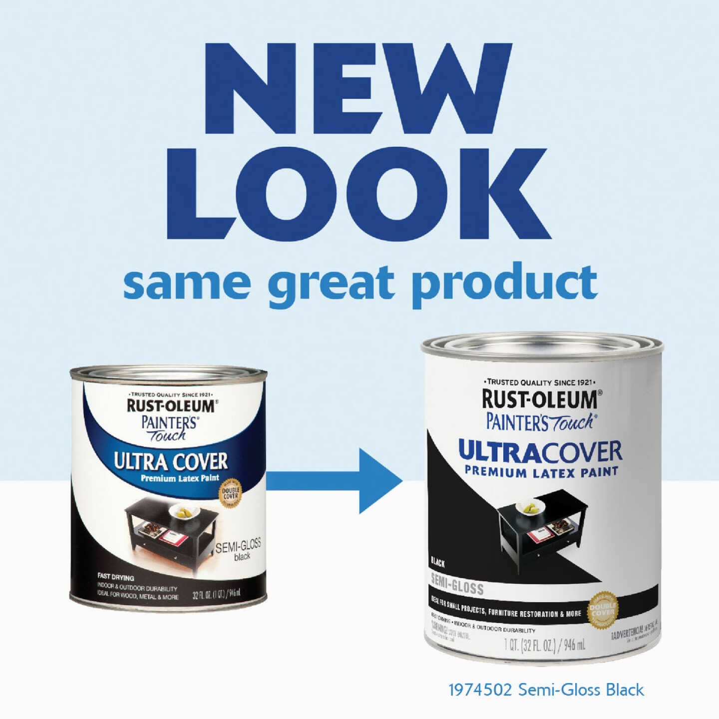 Rust-Oleum Painter's Touch 2X Ultra Cover Premium Latex Paint, Semi-Gloss Black, 1 Qt. Image 2