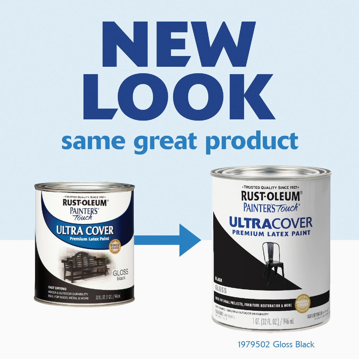 Rust-Oleum Painter's Touch 2X Ultra Cover Premium Latex Paint, Black Gloss, 1 Qt. Image 2
