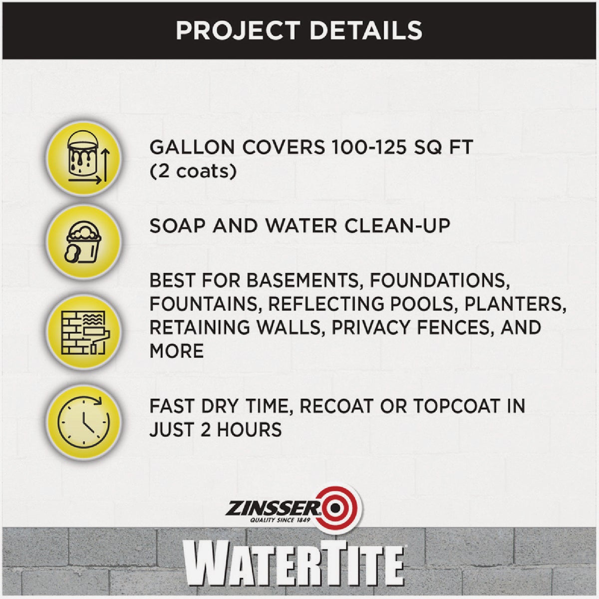 Zinsser WaterTite LX Ultra Mold & Mildew Proof Waterproofing Paint, 1 Gal. Image 3