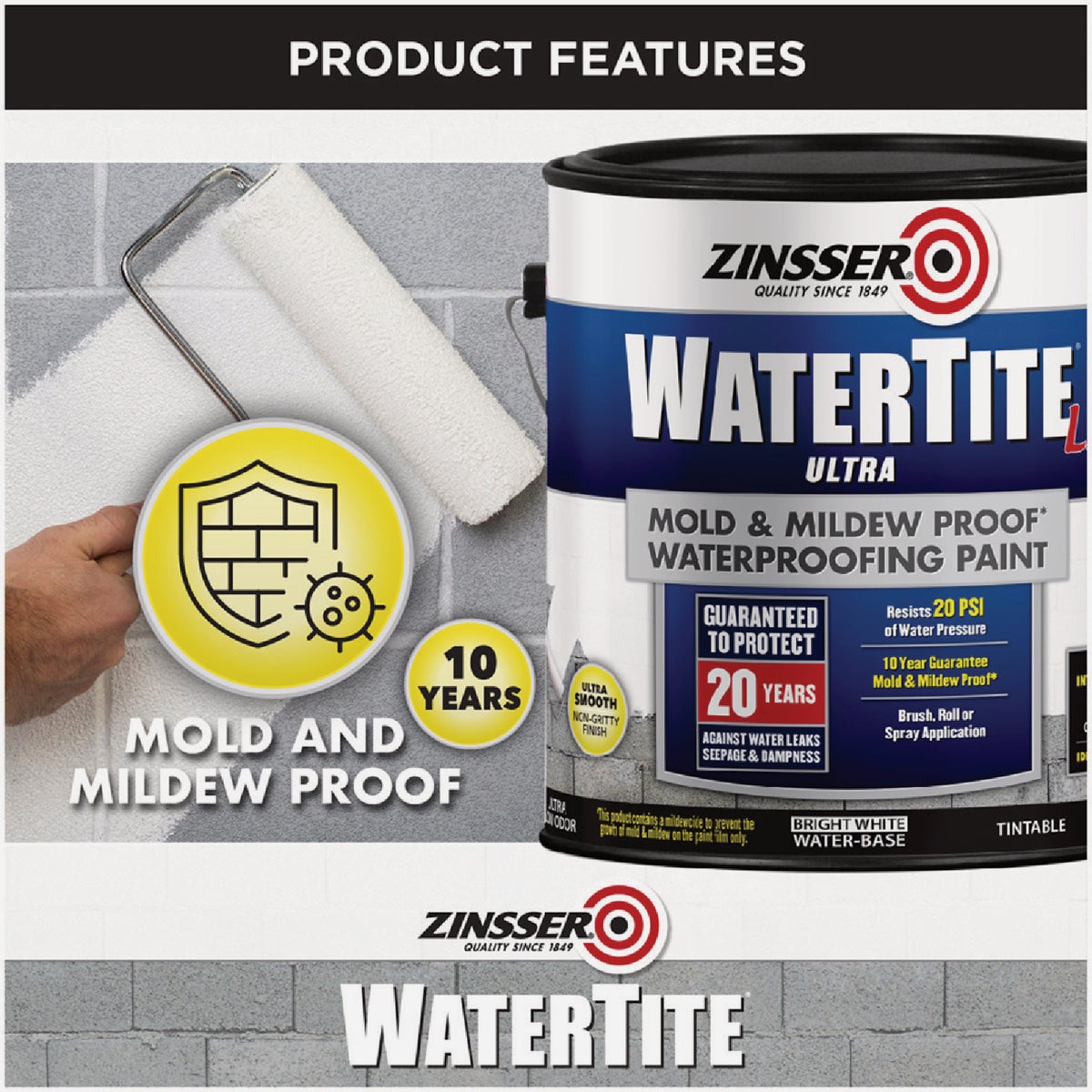 Zinsser WaterTite LX Ultra Mold & Mildew Proof Waterproofing Paint, 1 Gal. Image 5