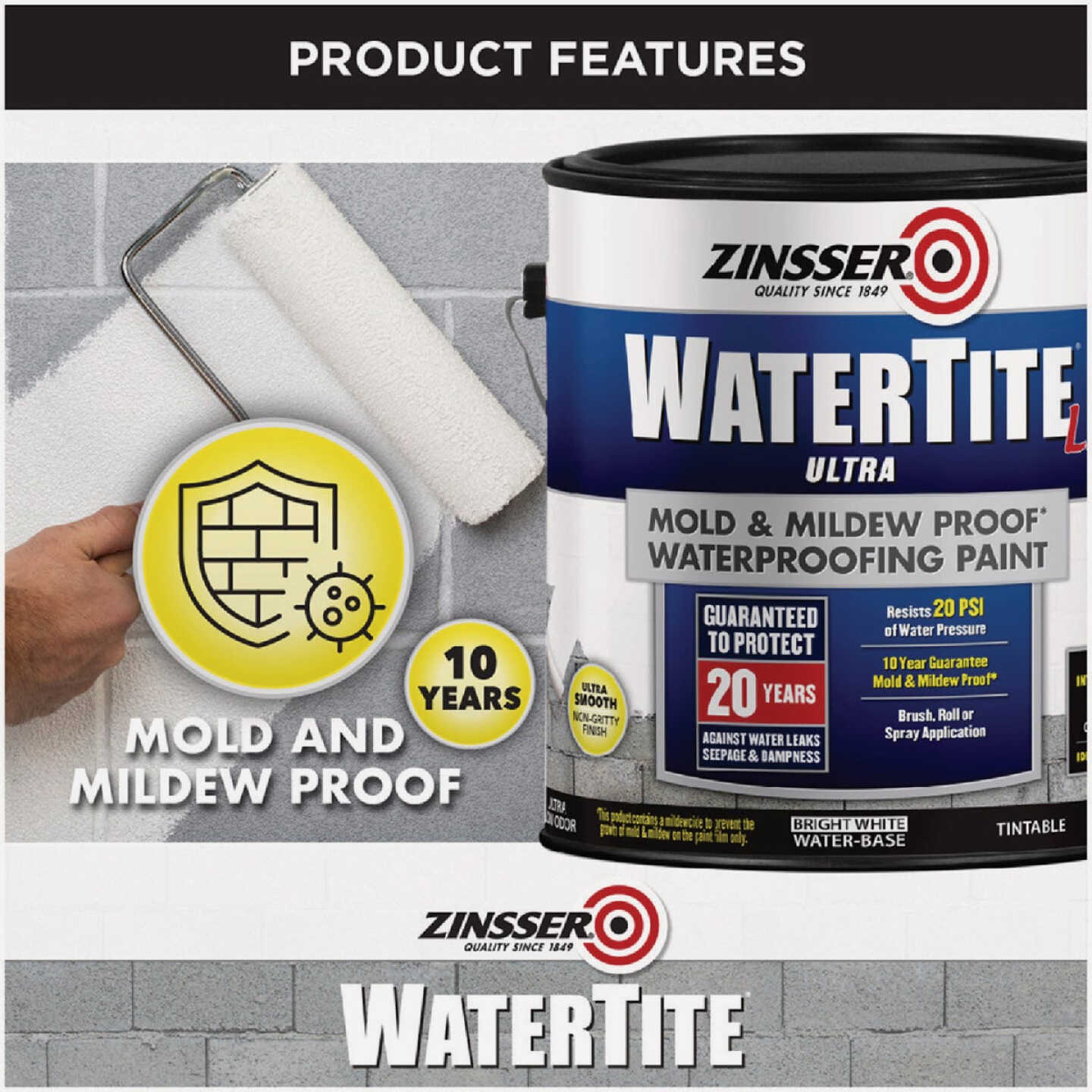 Zinsser WaterTite LX Ultra Mold & Mildew Proof Waterproofing Paint, 1 Gal. Image 5