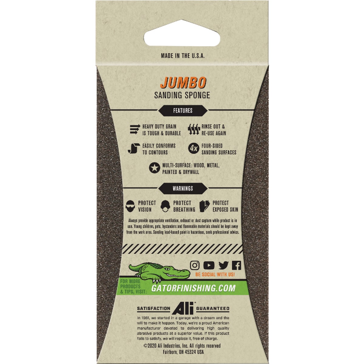 Gator 3 In. x 5 In. Fine/Medium 100/60 Grit Jumbo Sanding Sponge