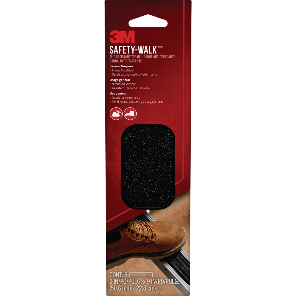 3M Safety-Walk 2 In. x 9 In. Black Slip Resistant Tread Walk Tape Strip (6-Pack)