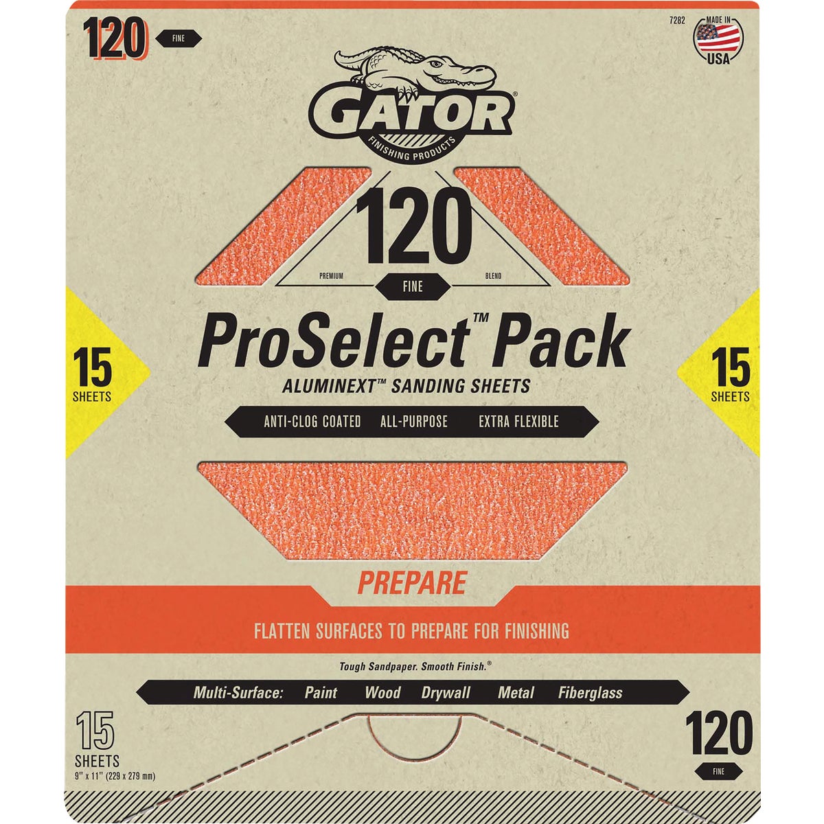 Gator 9 In. x 11 In. 120-Grit Premium Sandpaper Sheets (15-Pack)