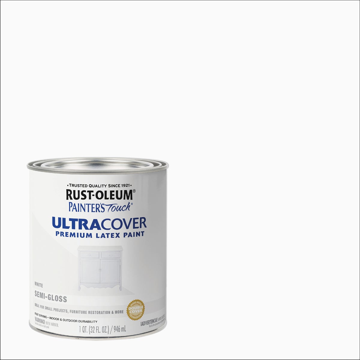 Rust-Oleum Painter's Touch 2X Ultra Cover Premium Latex Paint, White Semi-Gloss, 1 Qt.
