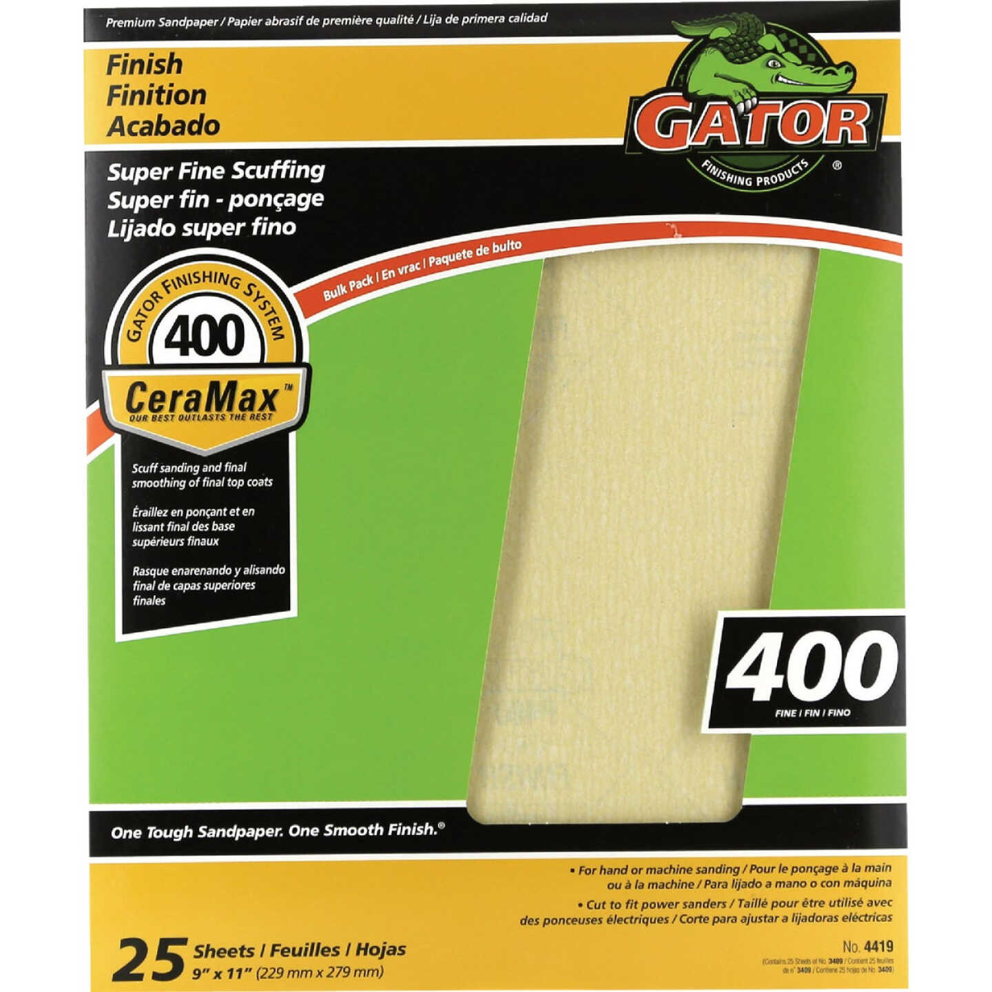 GatorGrit 9 In. x 11 In. 400-Grit Fine Premium Ceramic Sandpaper (25-Pack) Image 1