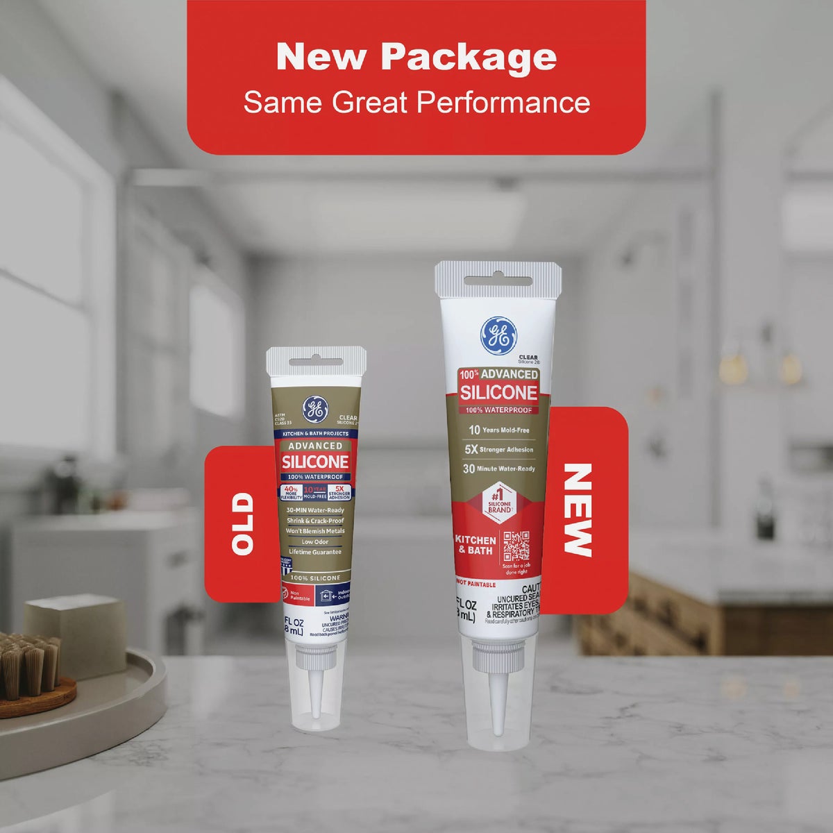 GE Advanced Silicone Kitchen & Bath Sealant, Clear, 2.8  Oz. Tube Image 2
