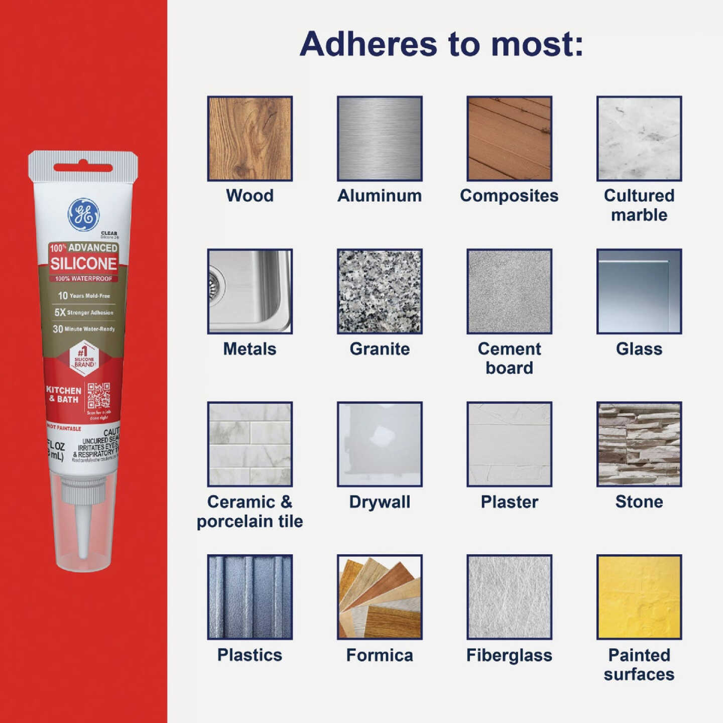 GE Advanced Silicone Kitchen & Bath Sealant, Clear, 2.8 Oz. Tube Image 5