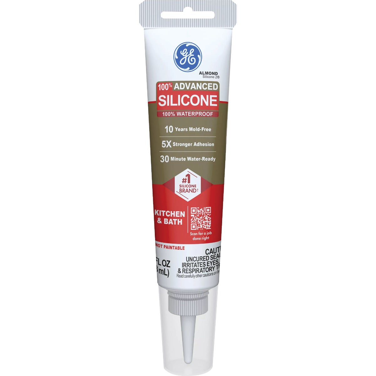 GE Advanced Silicone Kitchen & Bath Sealant, Almond, 2.8  Oz. Tube