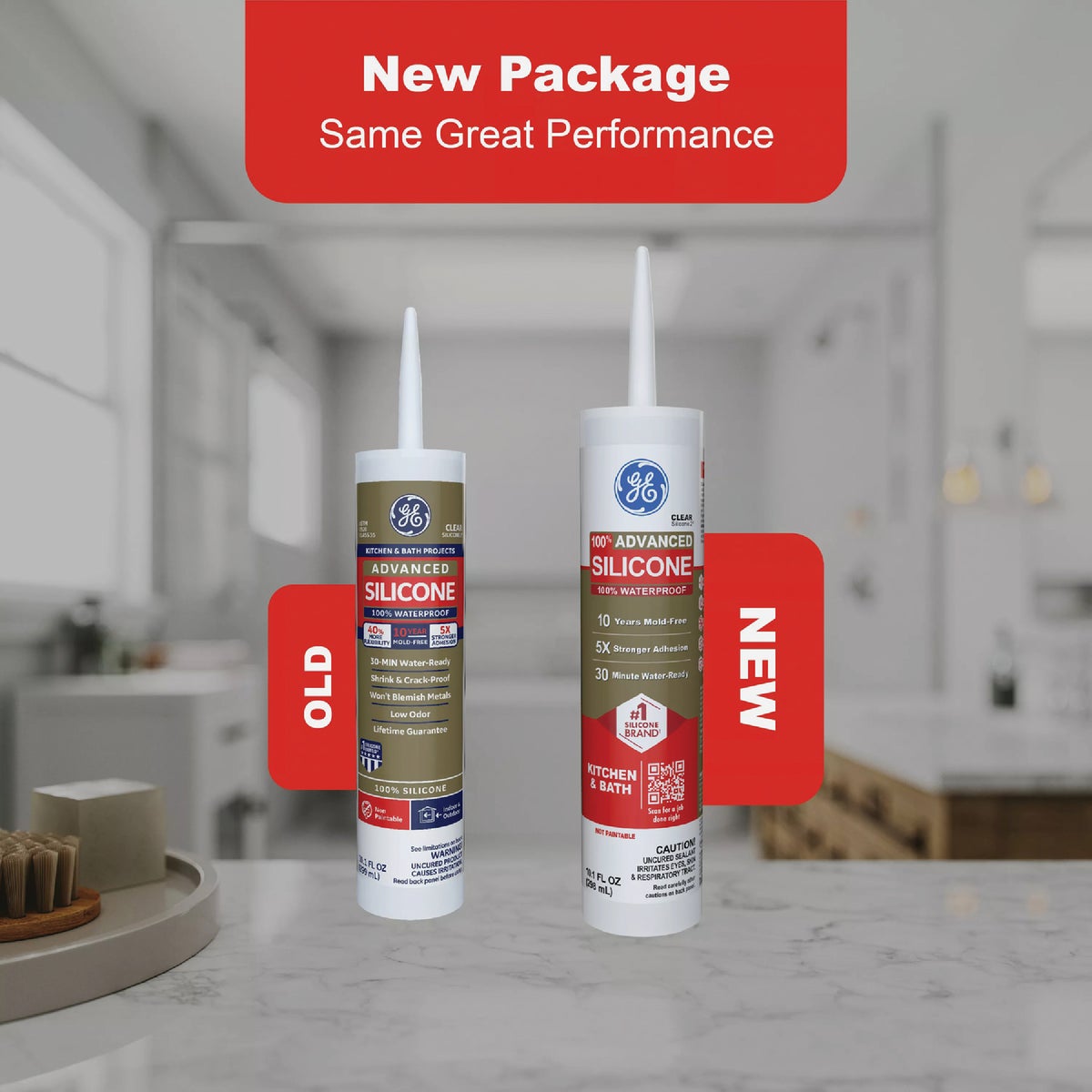 GE Advanced Silicone Kitchen & Bath Sealant, Almond, 10.1  Oz. Cartridge Image 2