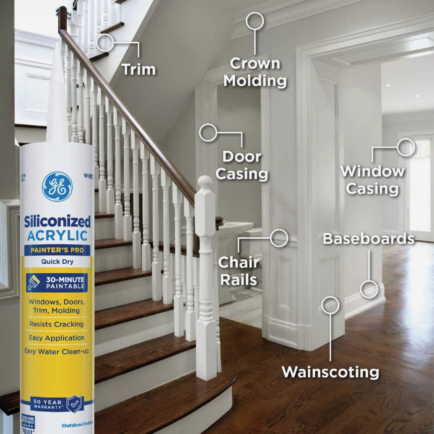 GE Siliconized Acrylic Painters Pro Quick Dry, White Sealant, 10 Oz. Cartridge Image 4