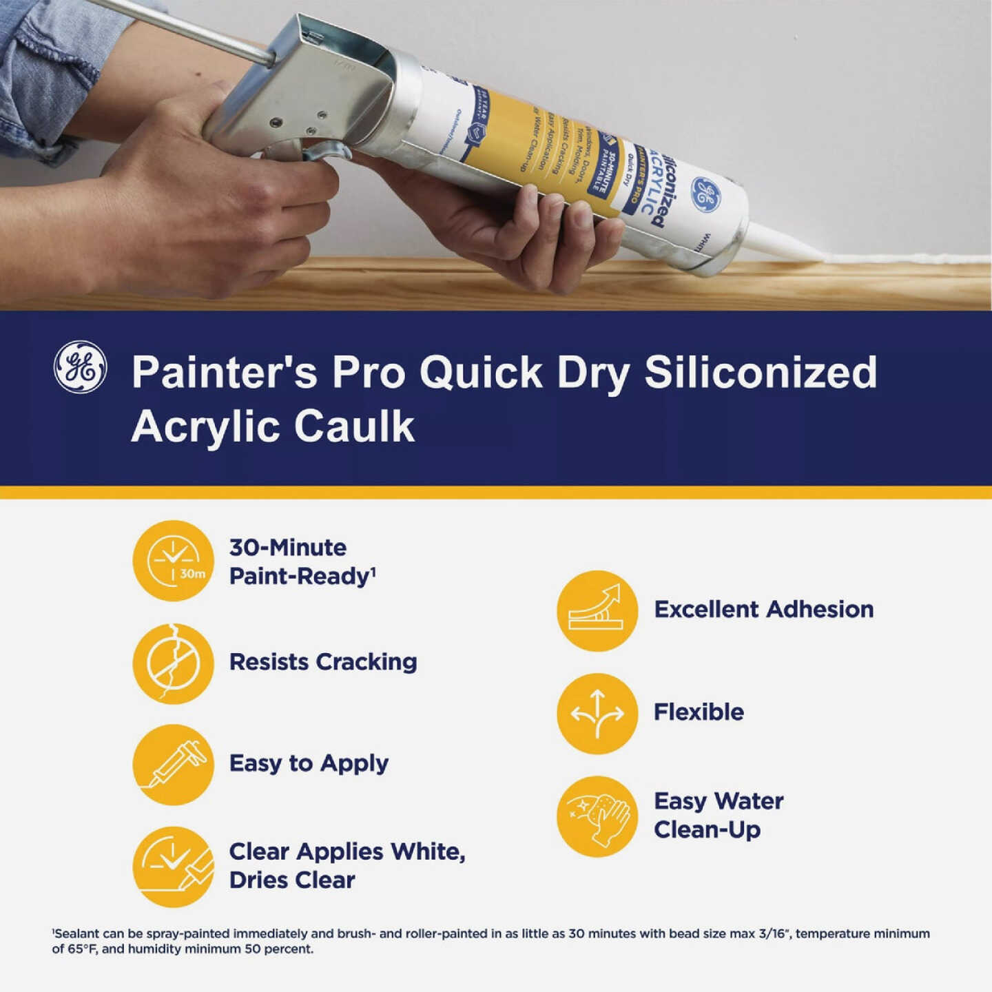 GE Siliconized Acrylic Painters Pro Quick Dry, White Sealant, 10 Oz. Cartridge Image 2