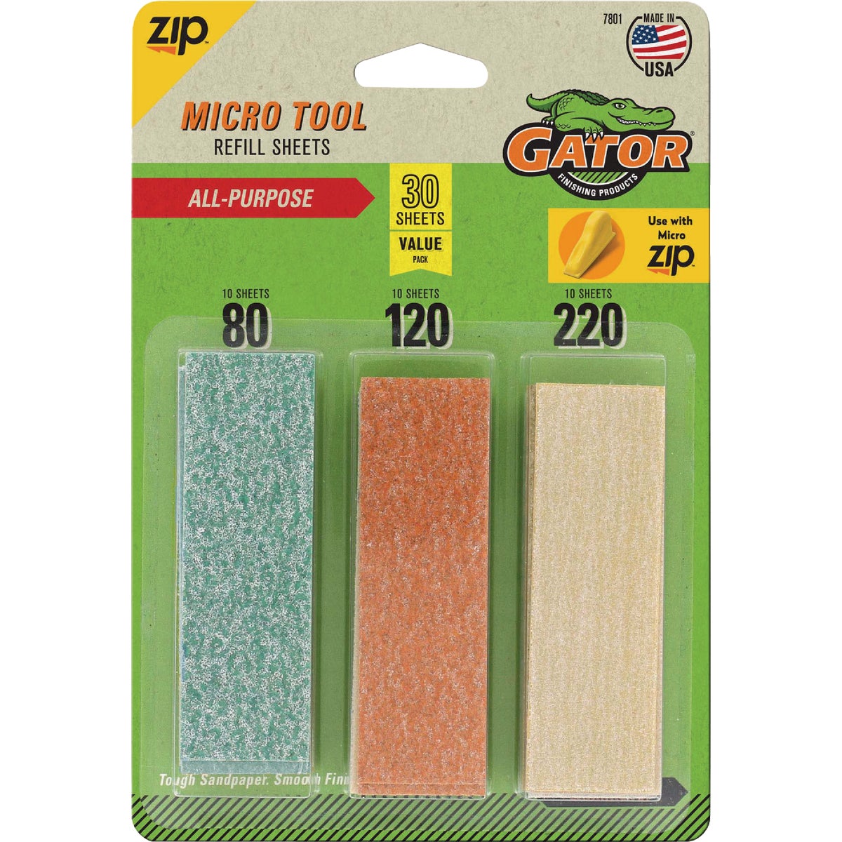 Gator Grit Assorted Grit Micro Zip Hook & Loop Sandpaper (30-Pack)