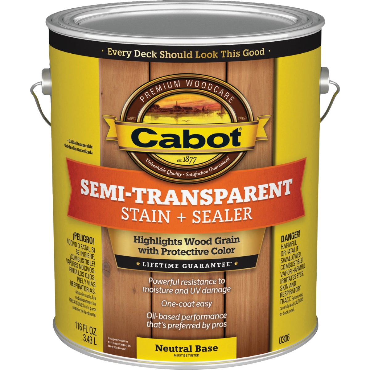 Cabot Semi-Transparent Deck & Siding Exterior Stain & Sealer, 0306 Neutral Base, 1 Gal.