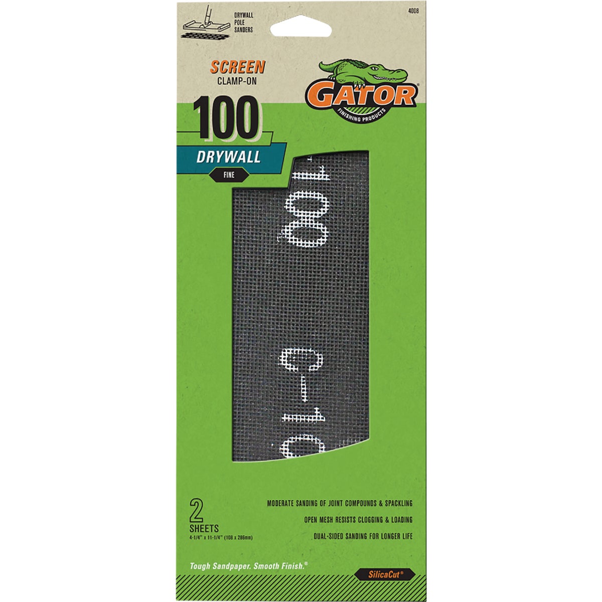 Gator Grit 100 Grit 4-1/4 In. x 11-1/4 In. Precut Drywall Sanding Screen (2-Pack)