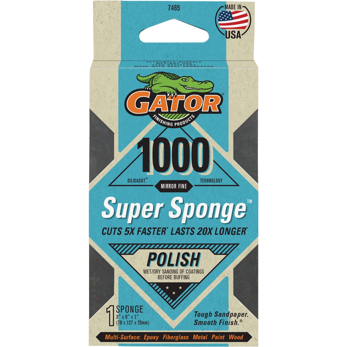 Gator Premium Super Sponge 3 In. x 5 In. x 1 In. 1000 Grit Mirror Fine Sanding Sponge