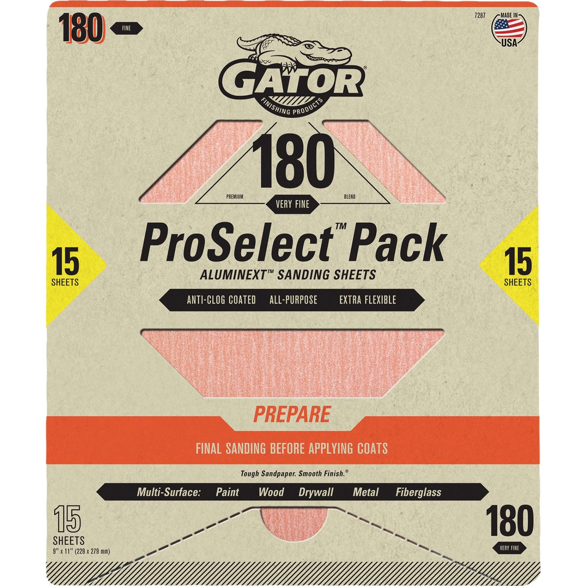 Gator Grit 9 In. x 11 In. Medium Premium Sanding Sheet, 180 Grit (15-Pack)