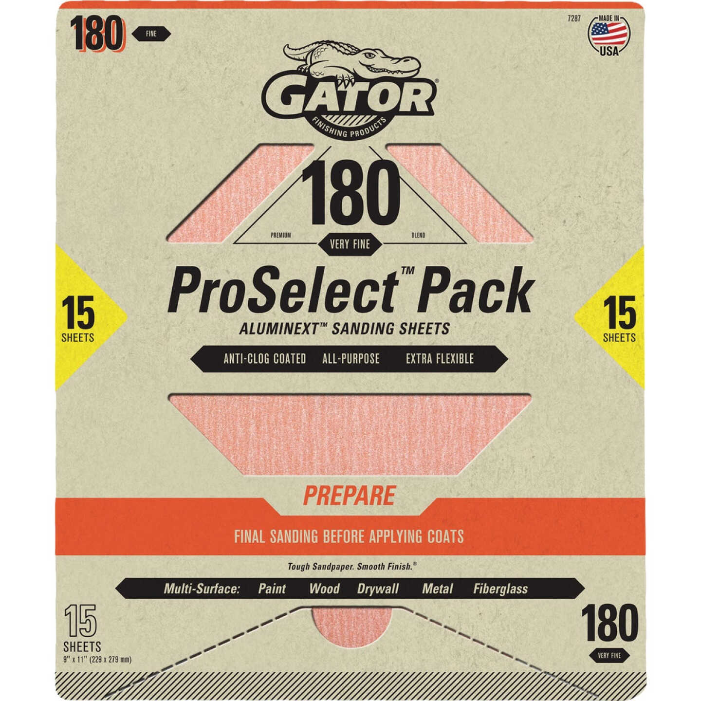 Gator Grit 9 In. x 11 In. Medium Premium Sanding Sheet, 180 Grit (15-Pack) Image 1