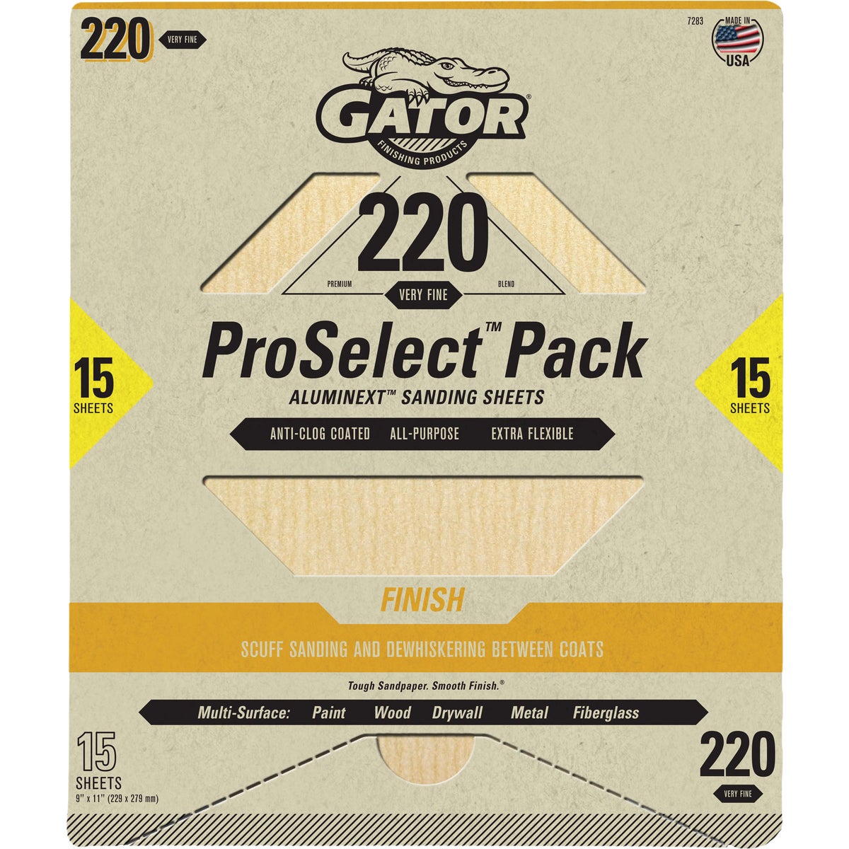 Gator Grit 9 In. x 11 In. Fine Premium Sanding Sheet, 220 Grit (15-Pack)