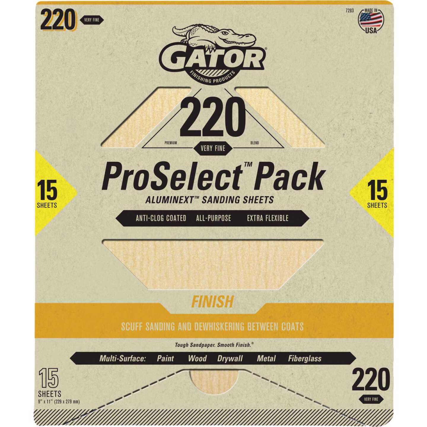 Gator Grit 9 In. x 11 In. Fine Premium Sanding Sheet, 220 Grit (15-Pack) Image 1