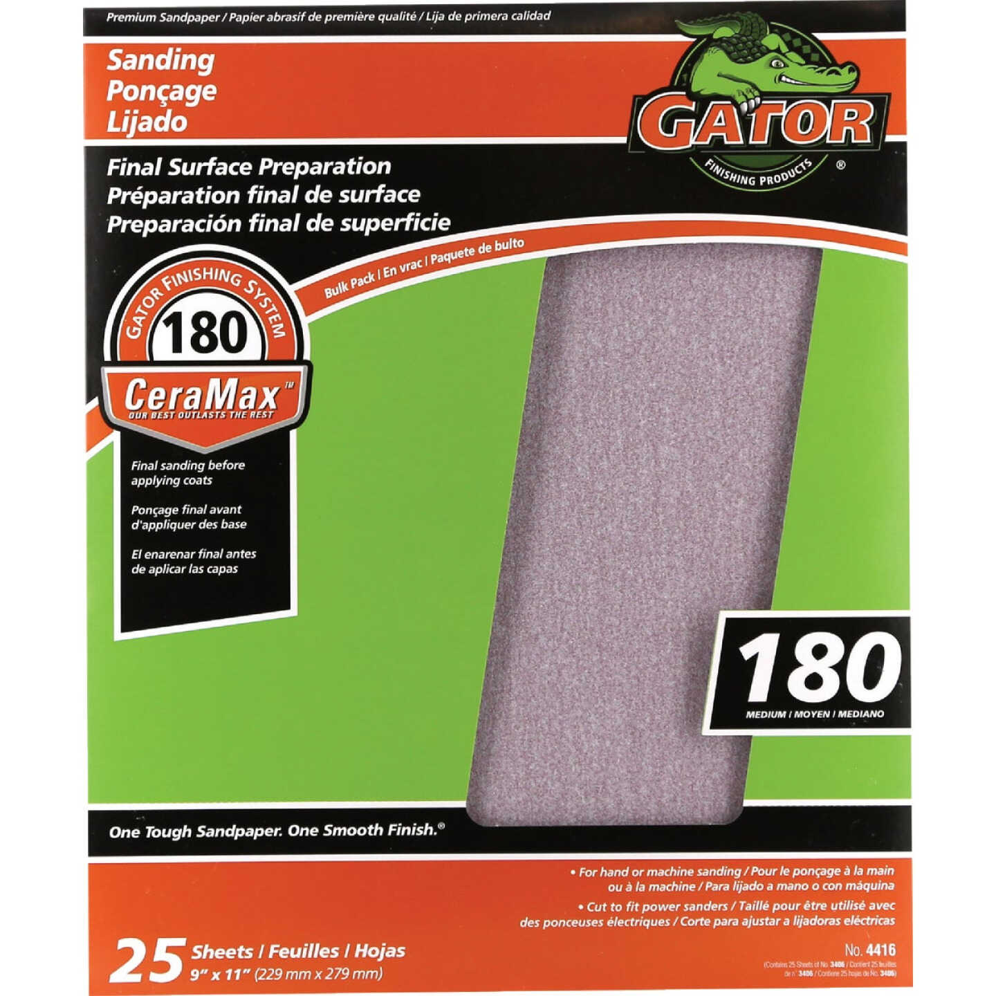 GatorGrit 9 In. x 11 In. Medium 180-Grit Premium Ceramic Sandpaper (25-Pack) Image 1
