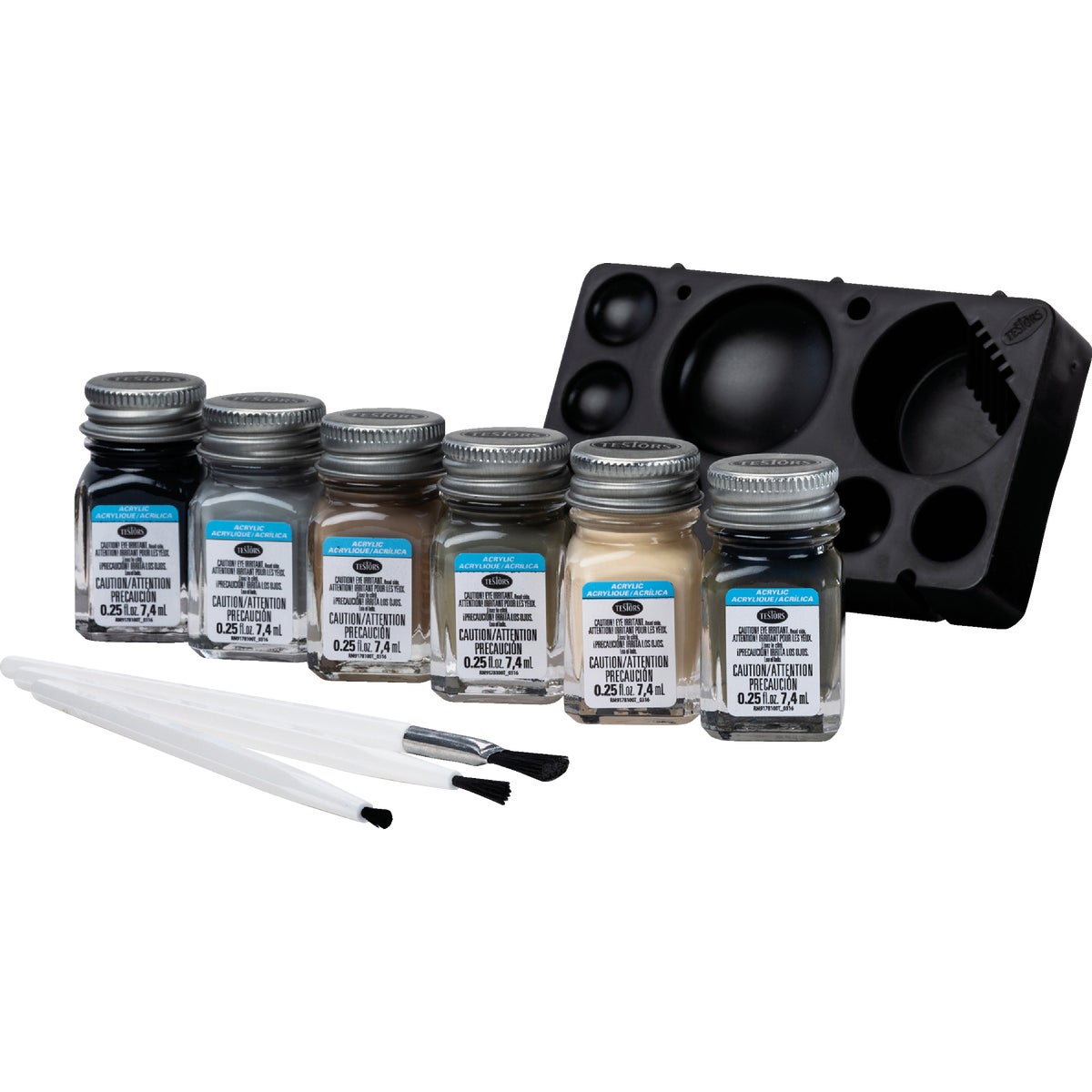 Testors Acrylic Paint Set (Black, Gray, Dark Tan, Olive, Green, Tan) Image 3