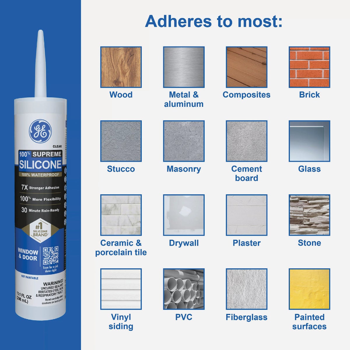 GE Supreme Silicone Window & Door Sealant, White, 10.1  Oz. Cartridge Image 5