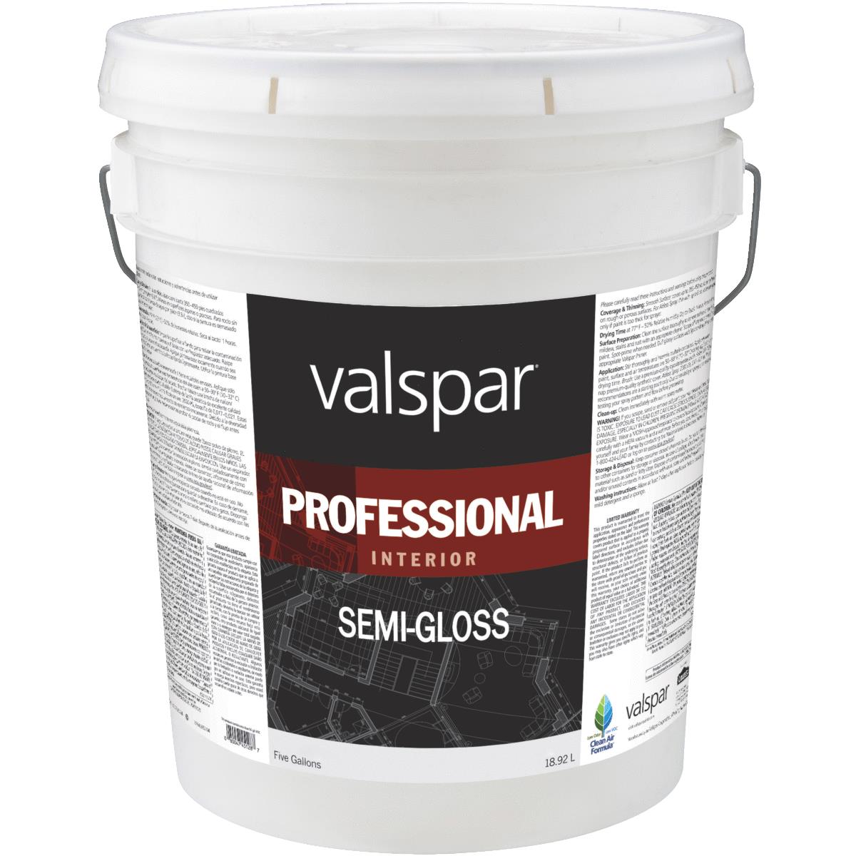 Valspar Professional Latex Semi-Gloss Interior Wall Paint, Neutral Base, 5 Gal.