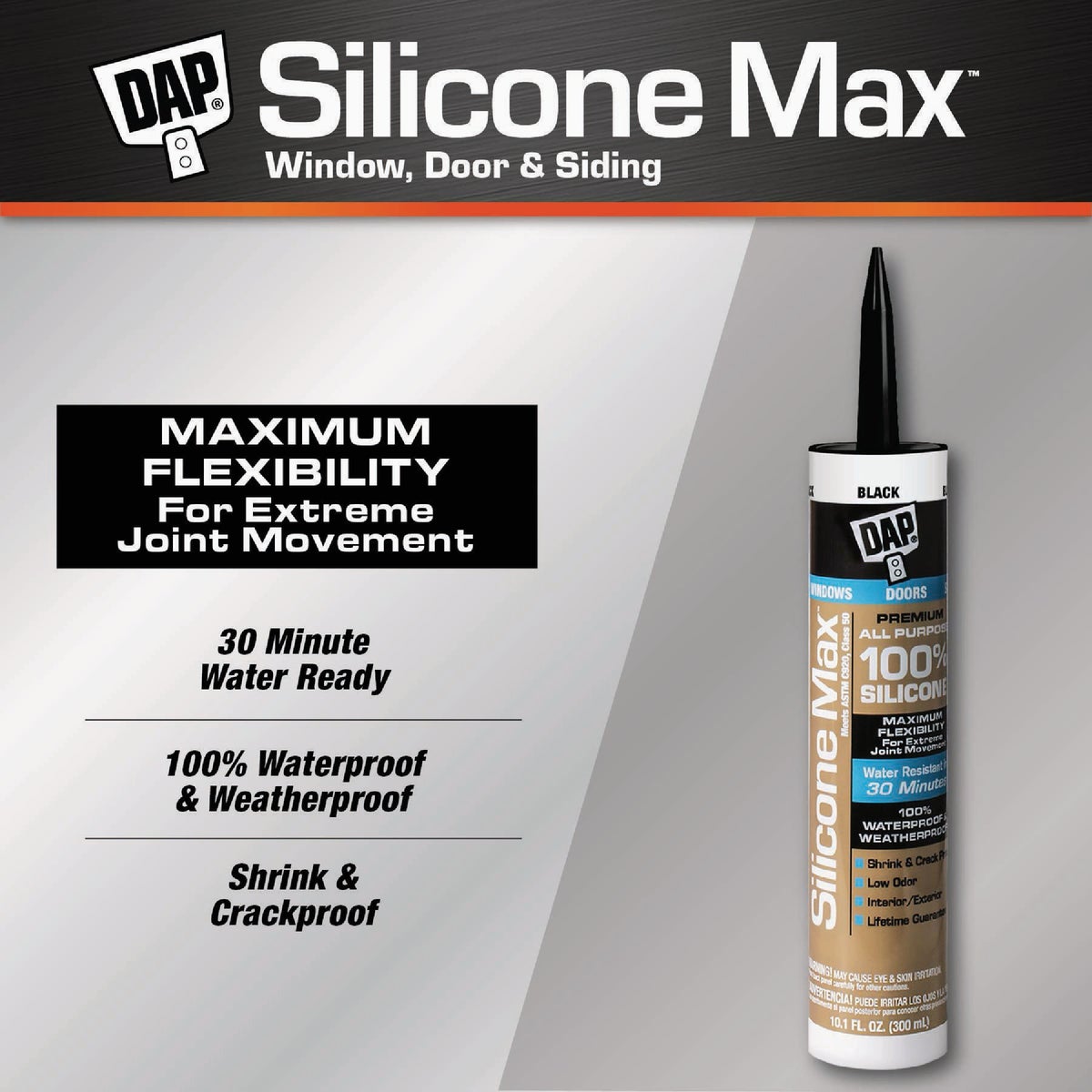 DAP Silicone Max 10.1 Oz. Black Premium All Purpose 100% Silicone Sealant Image 2