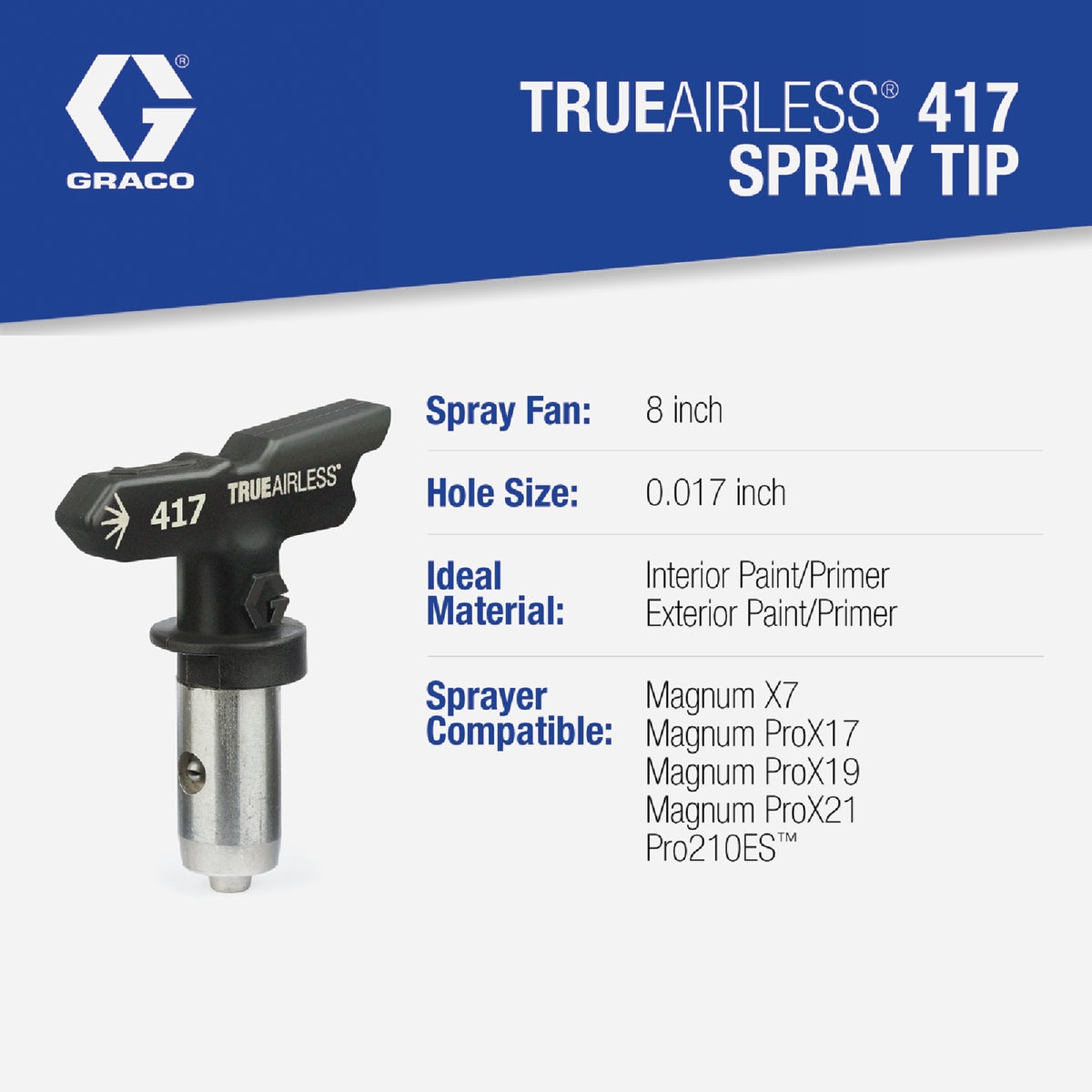 Graco TrueAirless 211 8 to 10 In. .017 Paint Sprayer Airless Spray Tip Image 2
