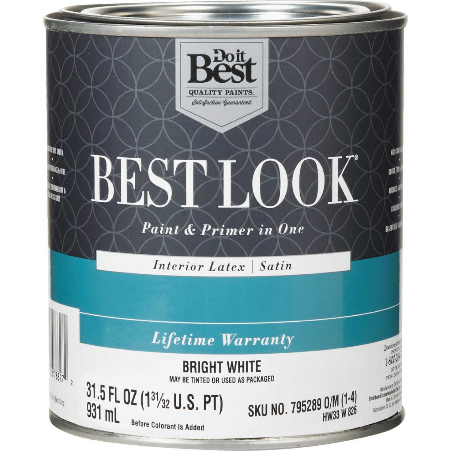 Best Look Latex Premium Paint & Primer In One Satin Interior Wall Paint, Bright White, 1 Qt. Image 1
