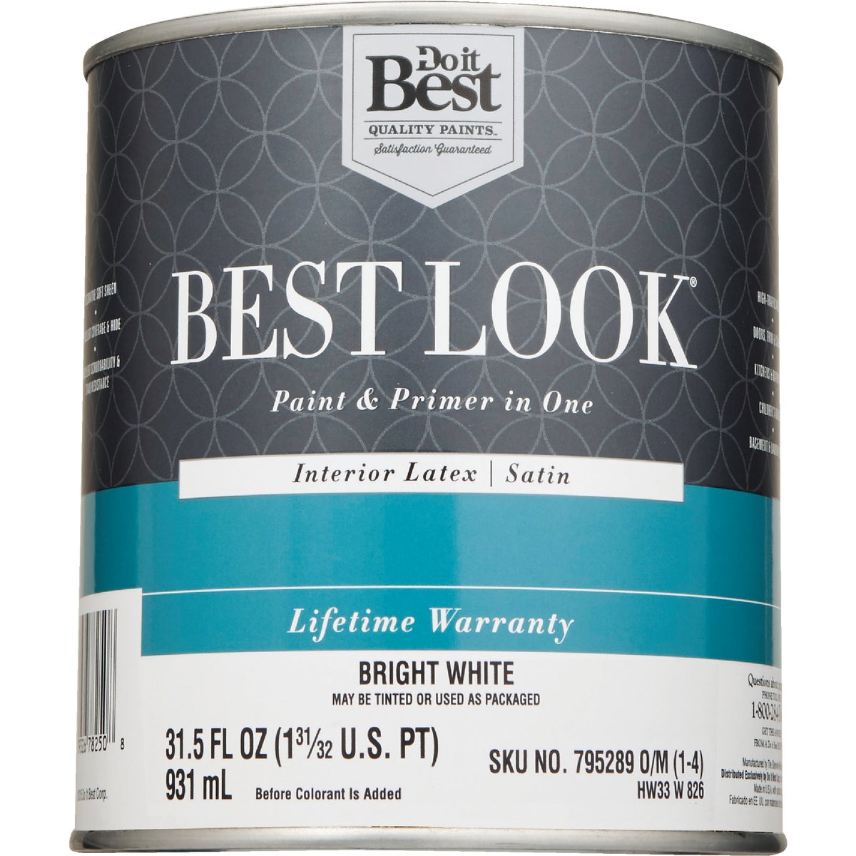 Best Look Latex Premium Paint & Primer In One Satin Interior Wall Paint, Bright White, 1 Qt. Image 2
