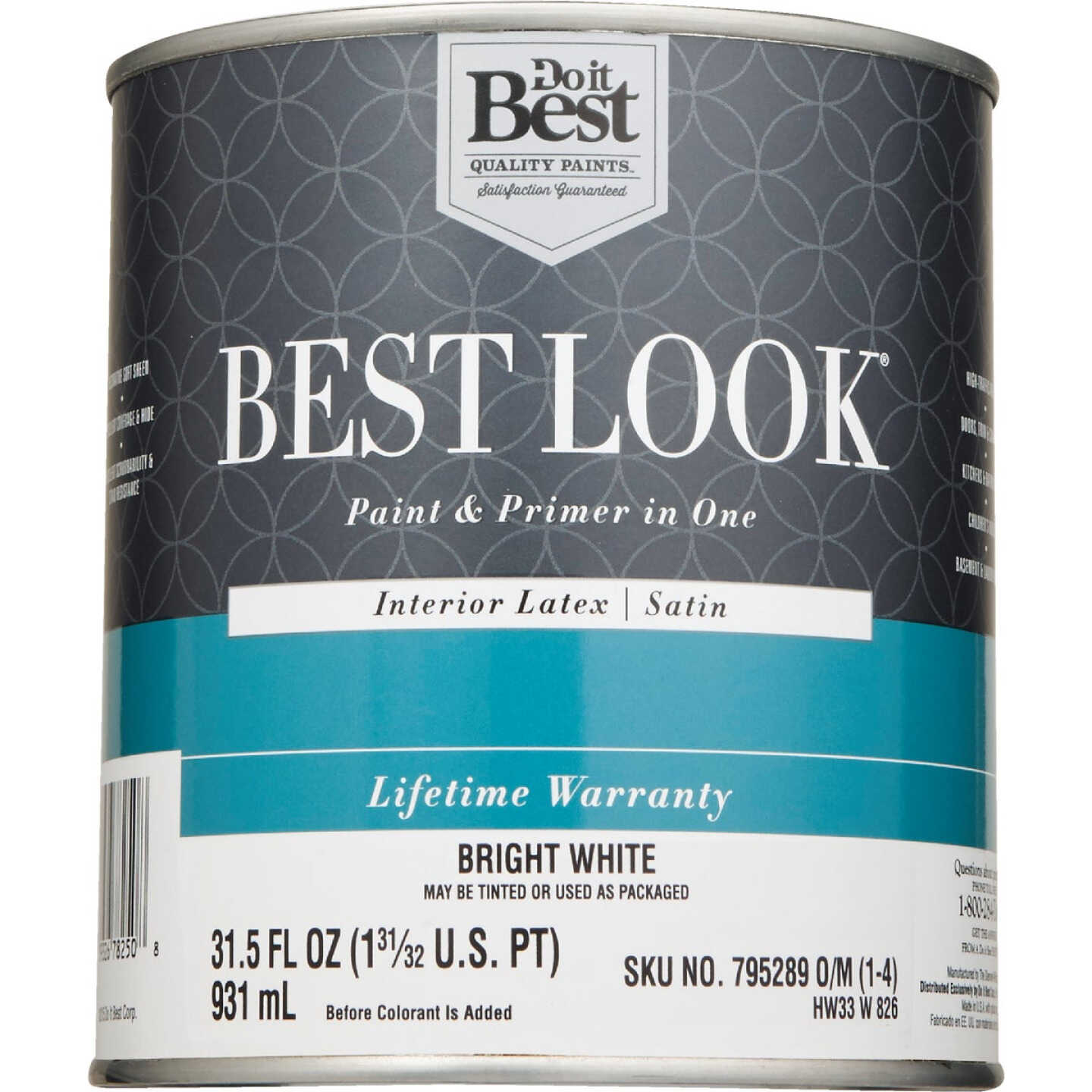 Best Look Latex Premium Paint & Primer In One Satin Interior Wall Paint, Bright White, 1 Qt. Image 2