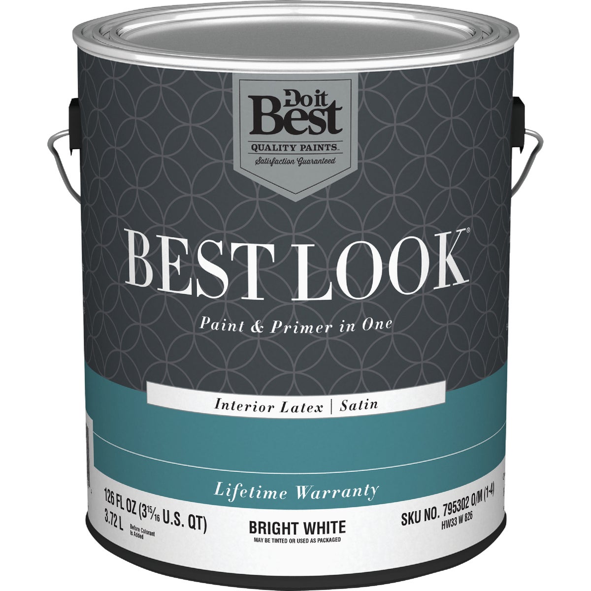 Best Look Latex Premium Paint & Primer In One Satin Interior Wall Paint, Bright White, 1 Gal.