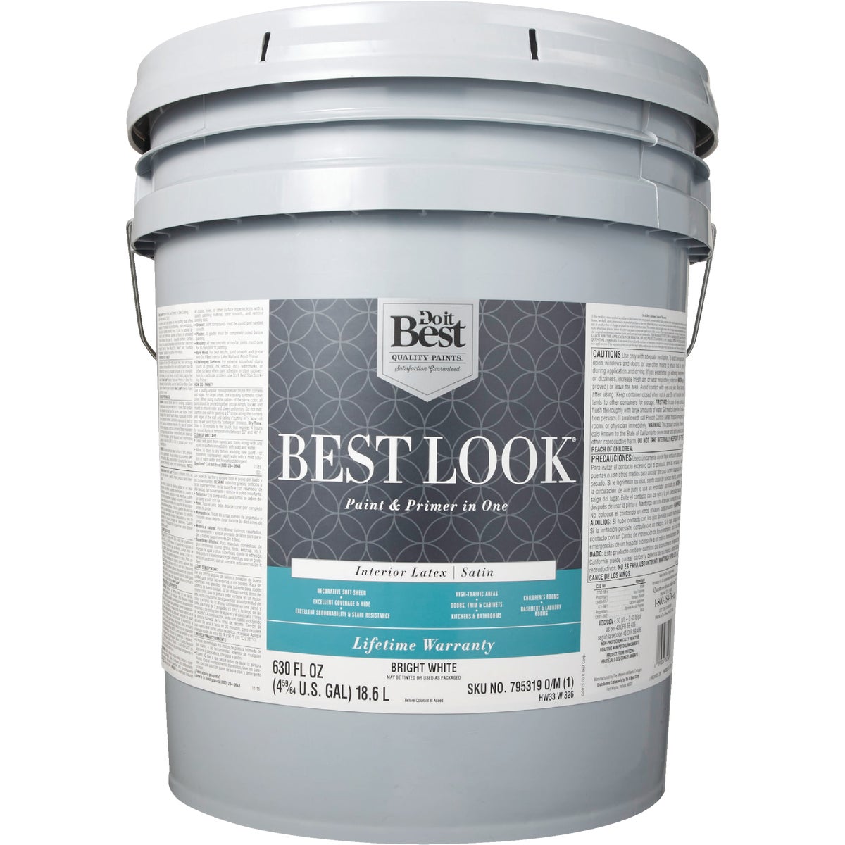Best Look Latex Premium Paint & Primer In One Satin Interior Wall Paint, Bright White, 5 Gal. Image 2