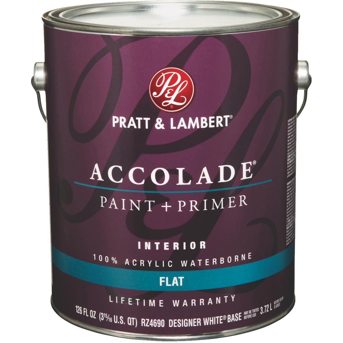 Pratt & Lambert Accolade 100% Acrylic Paint & Primer Flat Interior Wall Paint, Designer White, 1 Gal Image 1